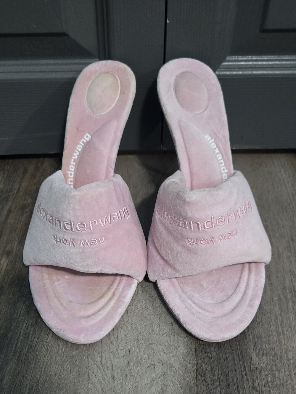 Alexander Wang Pink Velvet Logo Heeled Mules - Size 41